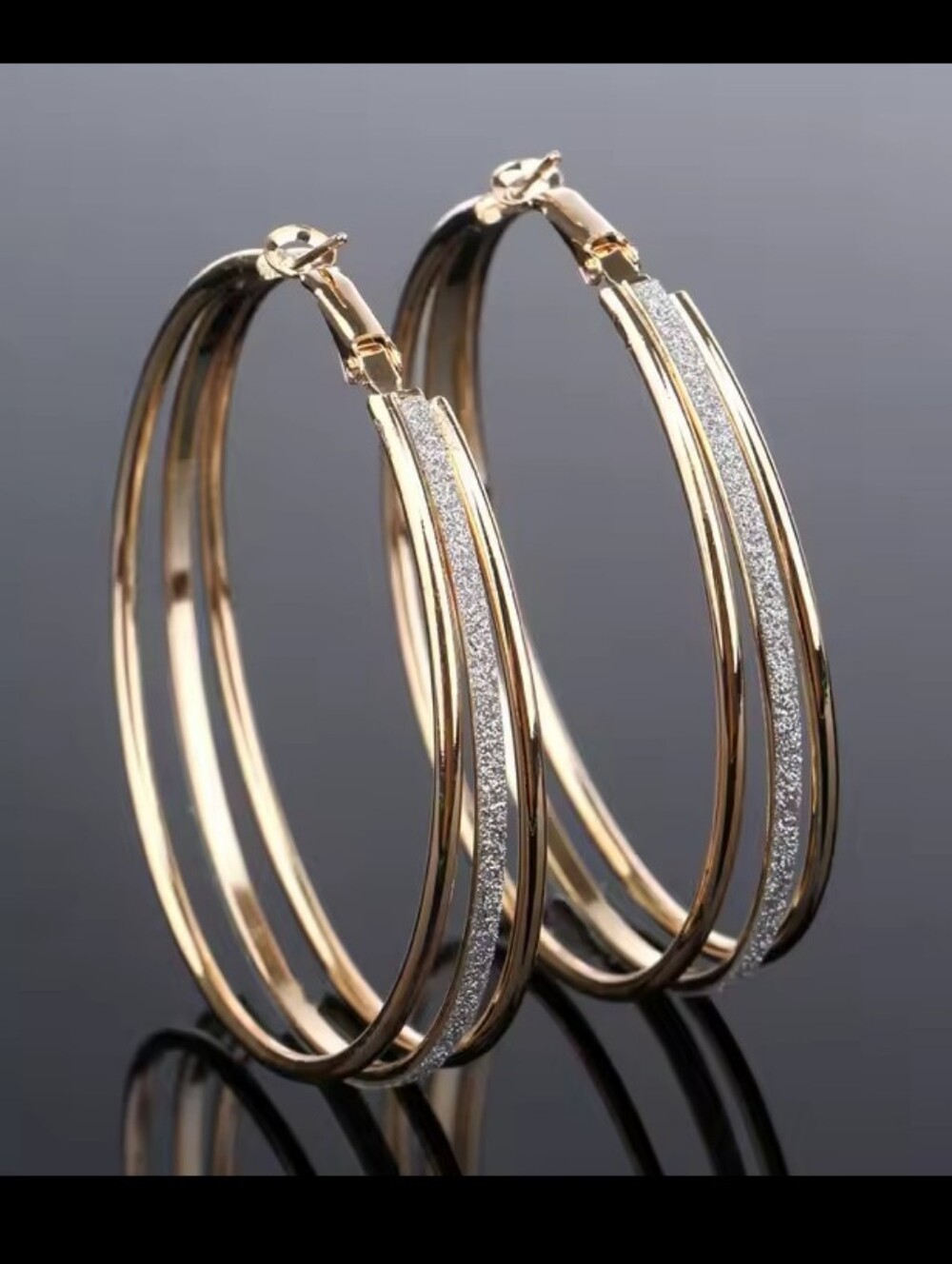 Gold Hoop Earrings with Sparkle Accent - Women's Jewelry New G29